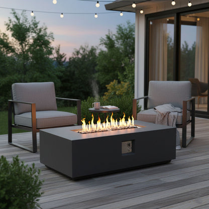 Volon 48" × 30" Rectangular Fiber‑Concrete Fire Pit Table – Light Gray - 50,000 BTU