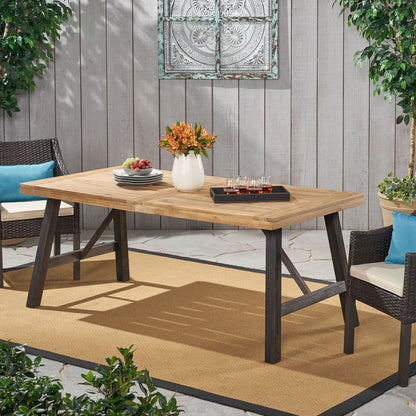 Acacia Wood Outdoor Dining Set with 2 Benches & Slat‑Panel Table – Light Brown
