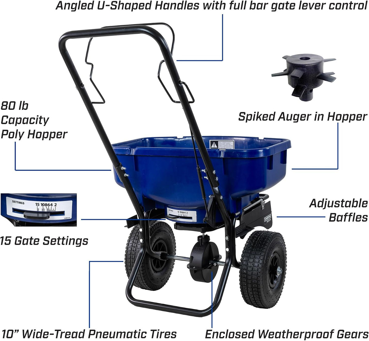 88000A Saltpro 80 Lb Salt Spreader, Walk-Behind, Ice Melt, 10" Tires