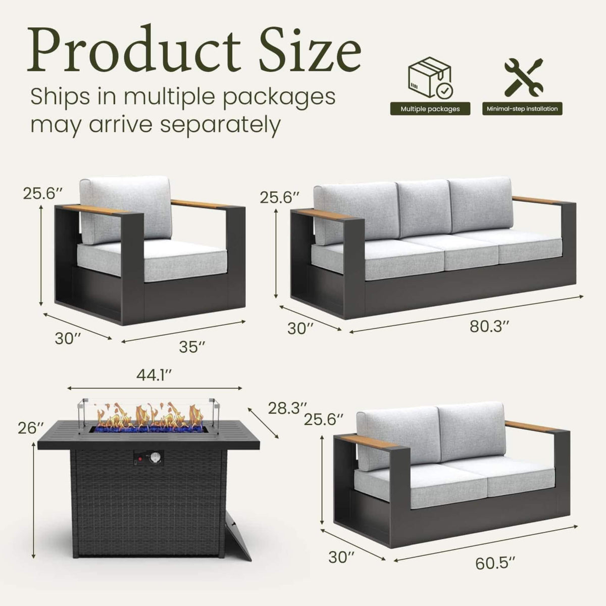 Aluminum Outdoor Conversation Set – Deep Seating, Water‑Repellent Cushions & 55,000 BTU Fire Pit Table
