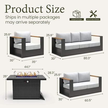 Aluminum Outdoor Conversation Set – Deep Seating, Water‑Repellent Cushions & 55,000 BTU Fire Pit Table
