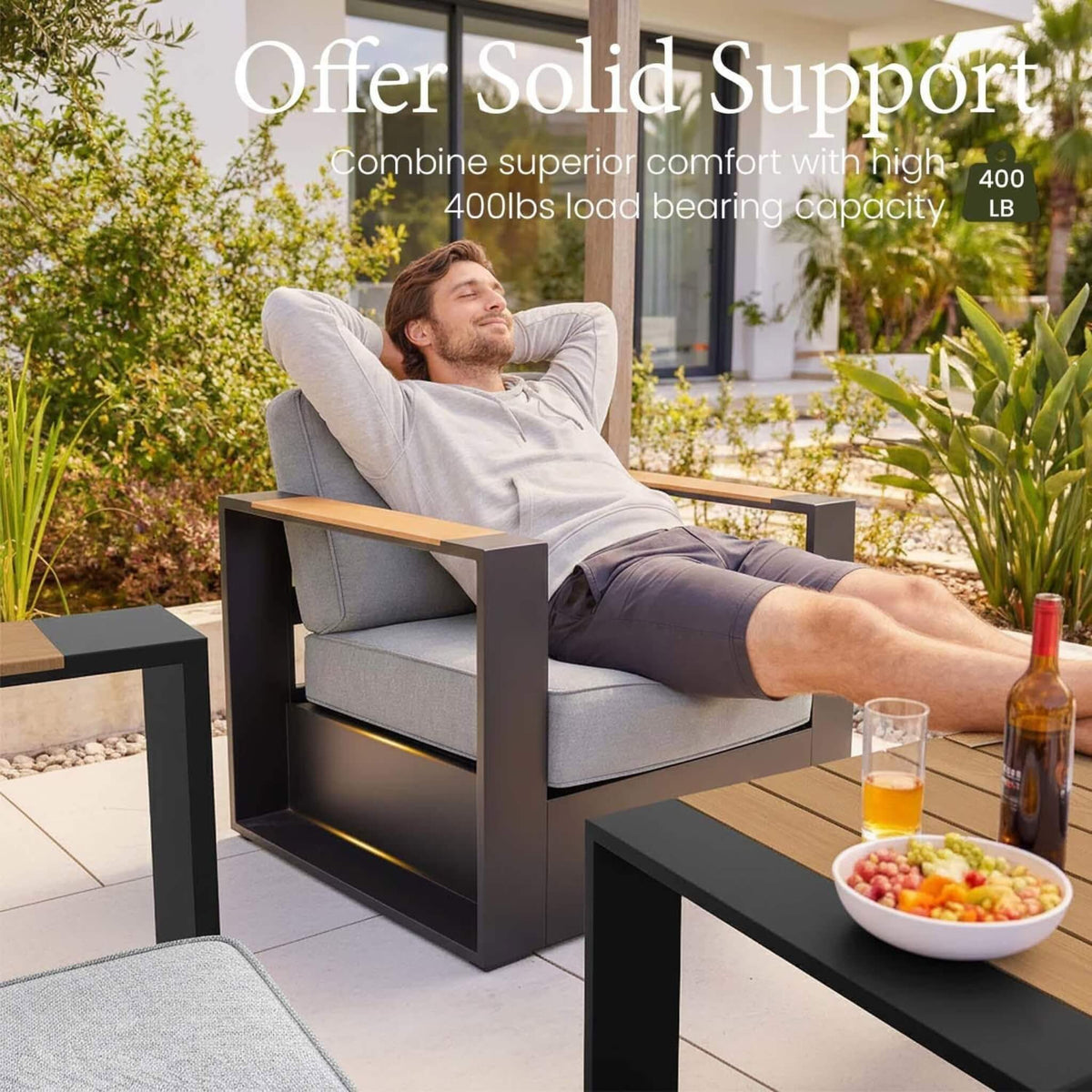 Aluminum Outdoor Conversation Set – Deep Seating, Water‑Repellent Cushions & 55,000 BTU Fire Pit Table