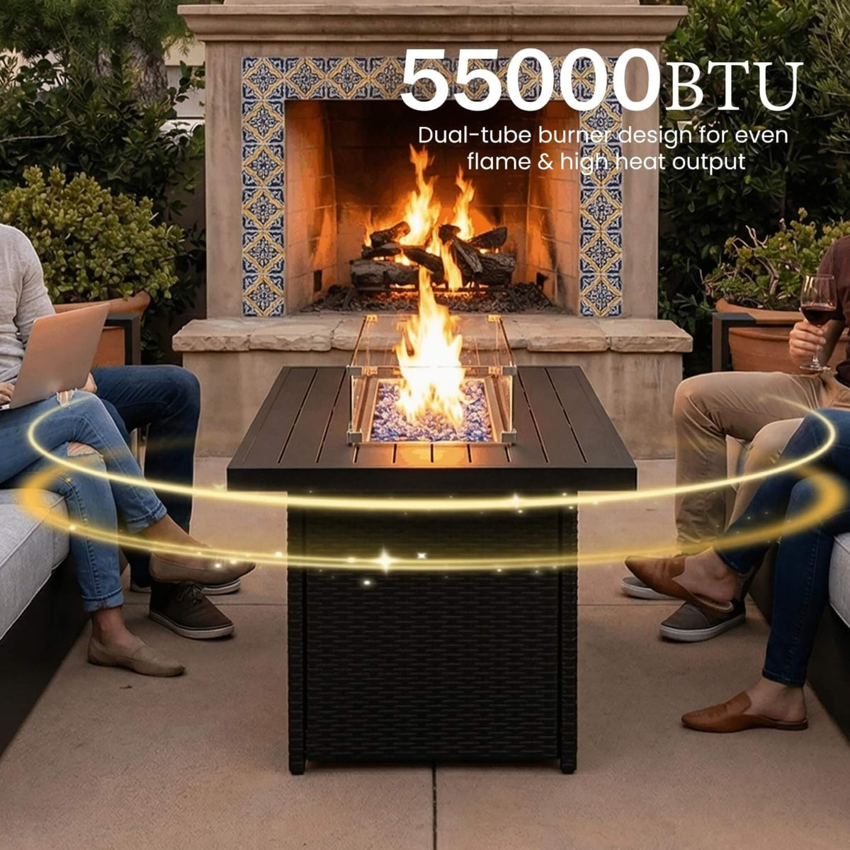 Aluminum Outdoor Conversation Set – Deep Seating, Water‑Repellent Cushions & 55,000 BTU Fire Pit Table