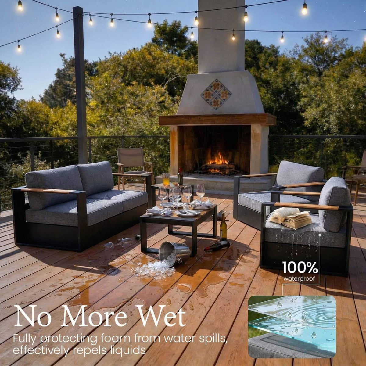 Aluminum Outdoor Conversation Set – Deep Seating, Water‑Repellent Cushions & 55,000 BTU Fire Pit Table