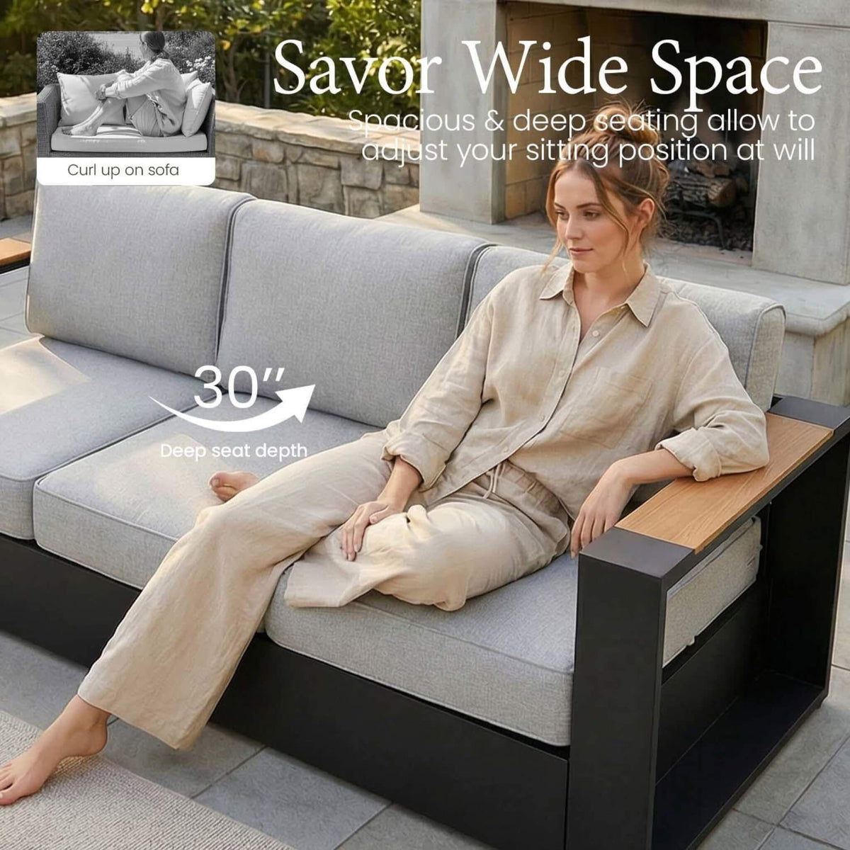 Aluminum Outdoor Conversation Set – Deep Seating, Water‑Repellent Cushions & 55,000 BTU Fire Pit Table