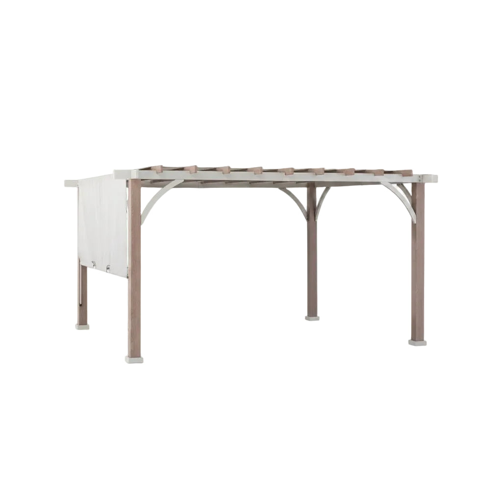 Sunjoy Outdoor Pergola 12 X 14 Ft. with Adjustable Sun Shade Canopy for Backyard and Garden Shade, Patio Modern White Steel Frame Grape Trellis Pergolas, Light Gray by