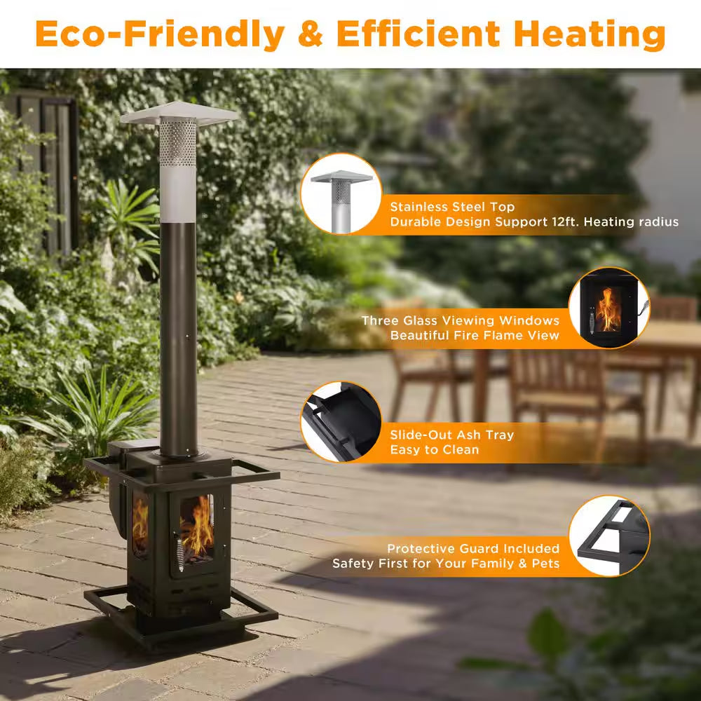 Pellet-Fueled Patio Heater with 3 Glass Panel, 150 Sq. Ft., 75,000 BTU