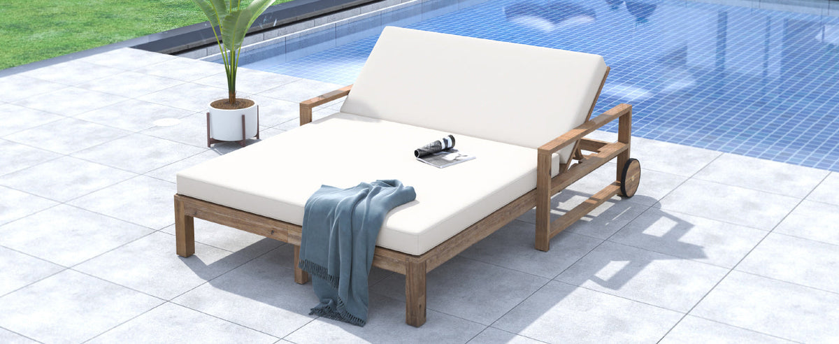TREXM 1‑Piece Farmhouse Wooden Outdoor Sunbed for 2
