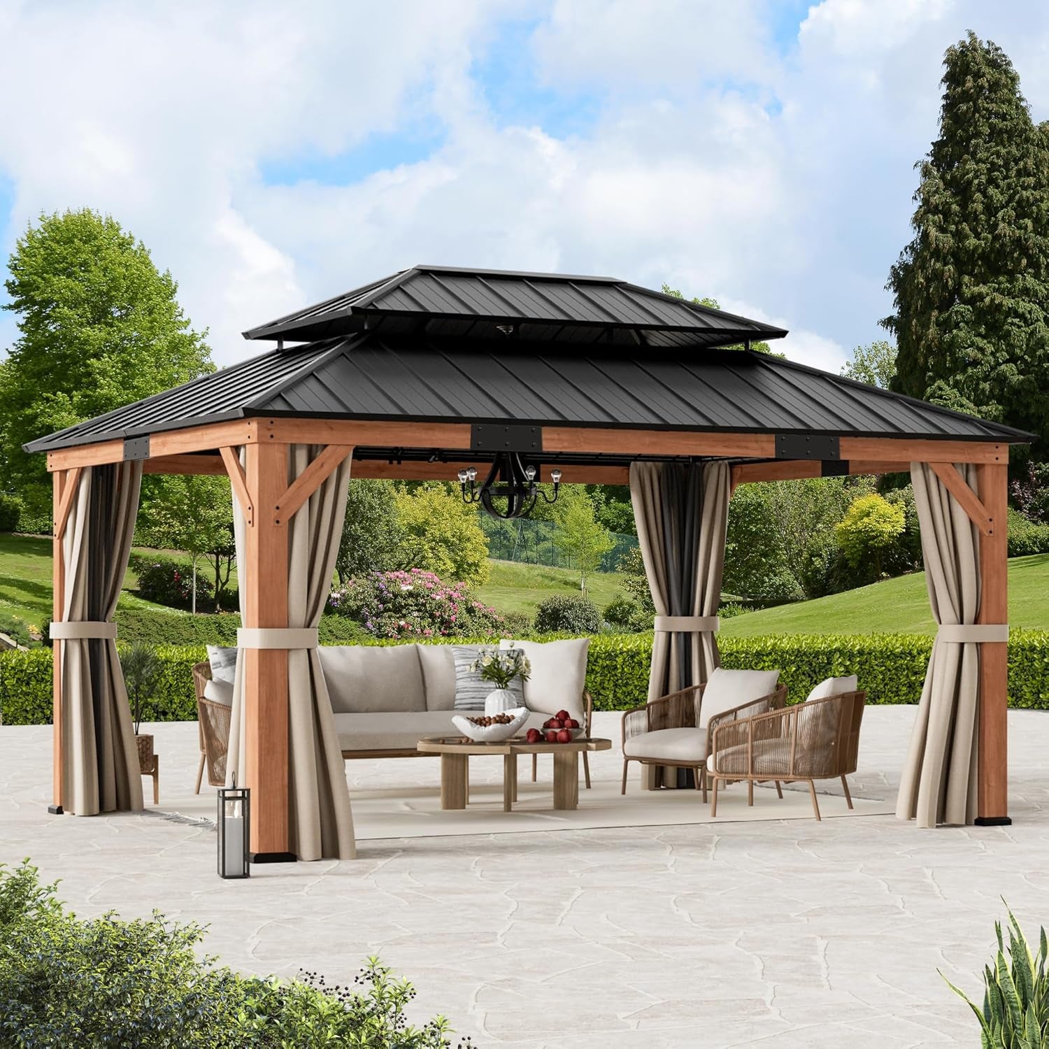 Modern Shade Wood Gazebo 12X16 with Double Galvanized Steel Roof