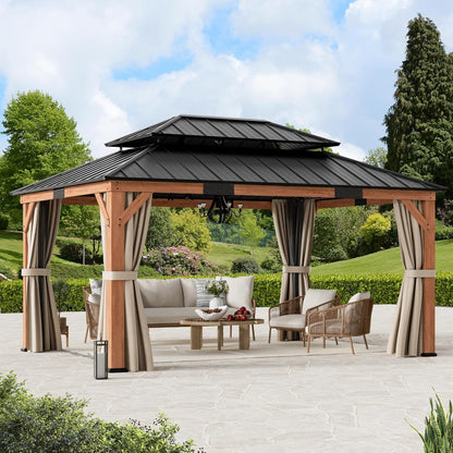 Modern Shade Wood Gazebo 12X16 with Double Galvanized Steel Roof