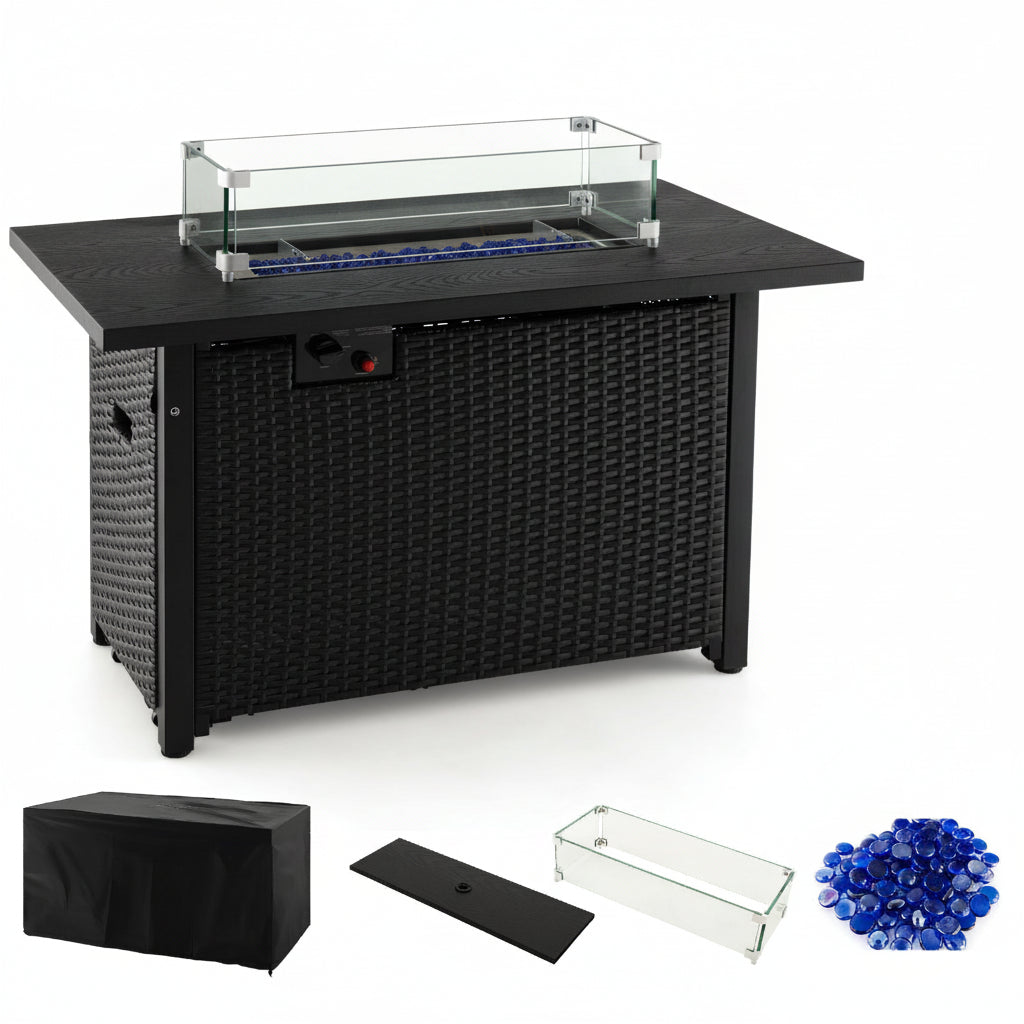 52" Hand‑Woven Wicker Gas Fire Pit Table — Propane, Includes Cover