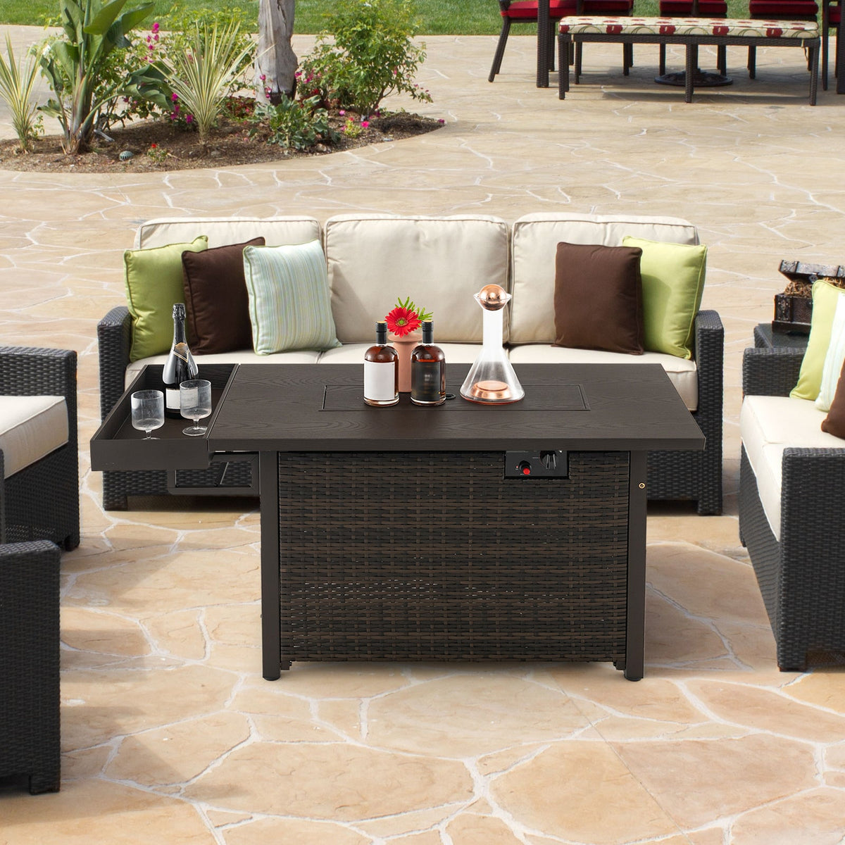 52" Hand‑Woven Wicker Gas Fire Pit Table — Propane, Includes Cover