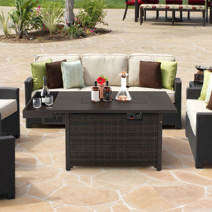 52" Hand‑Woven Wicker Gas Fire Pit Table — Propane, Includes Cover