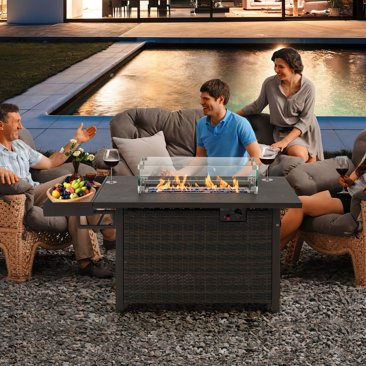 52" Hand‑Woven Wicker Gas Fire Pit Table — Propane, Includes Cover