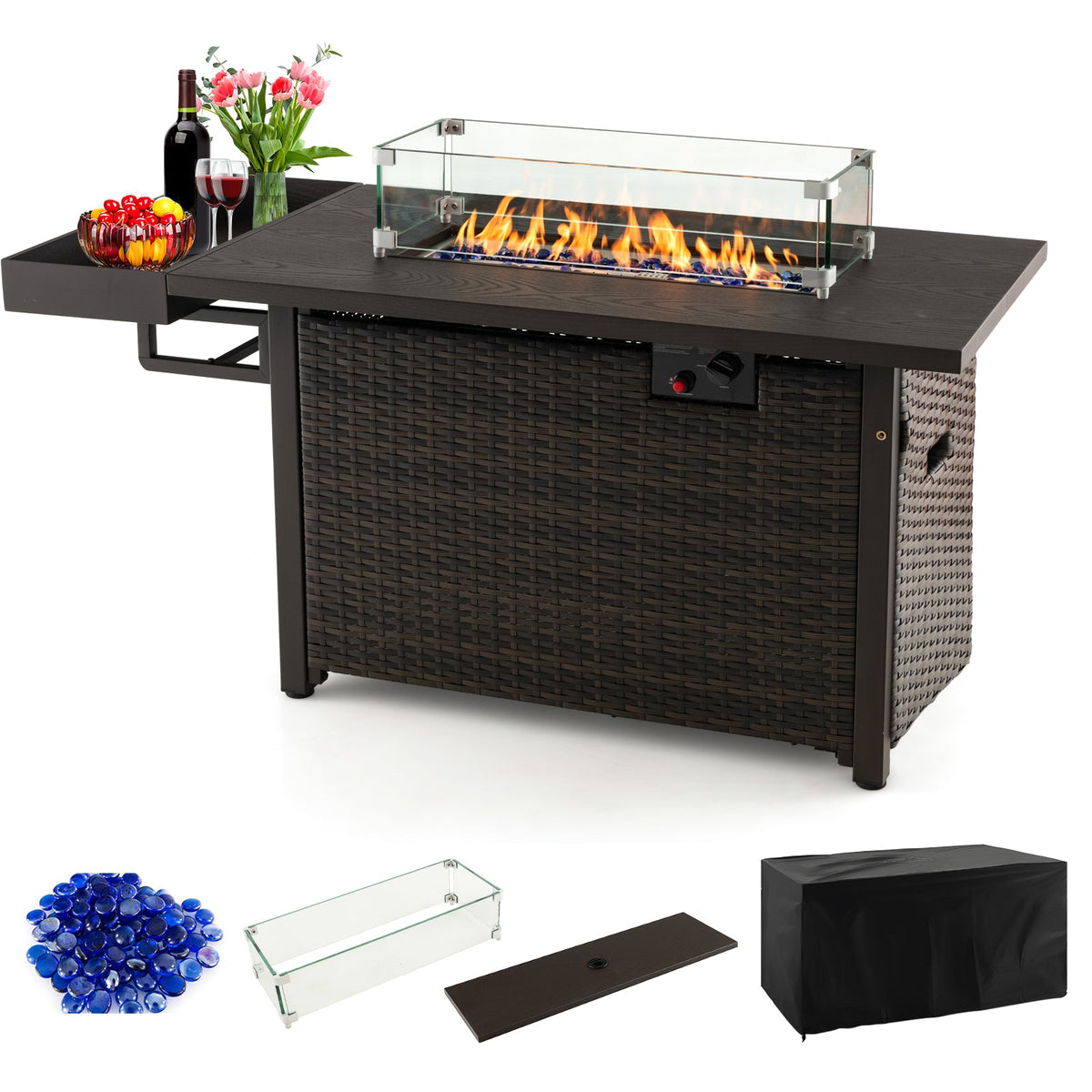 52" Hand‑Woven Wicker Gas Fire Pit Table — Propane, Includes Cover