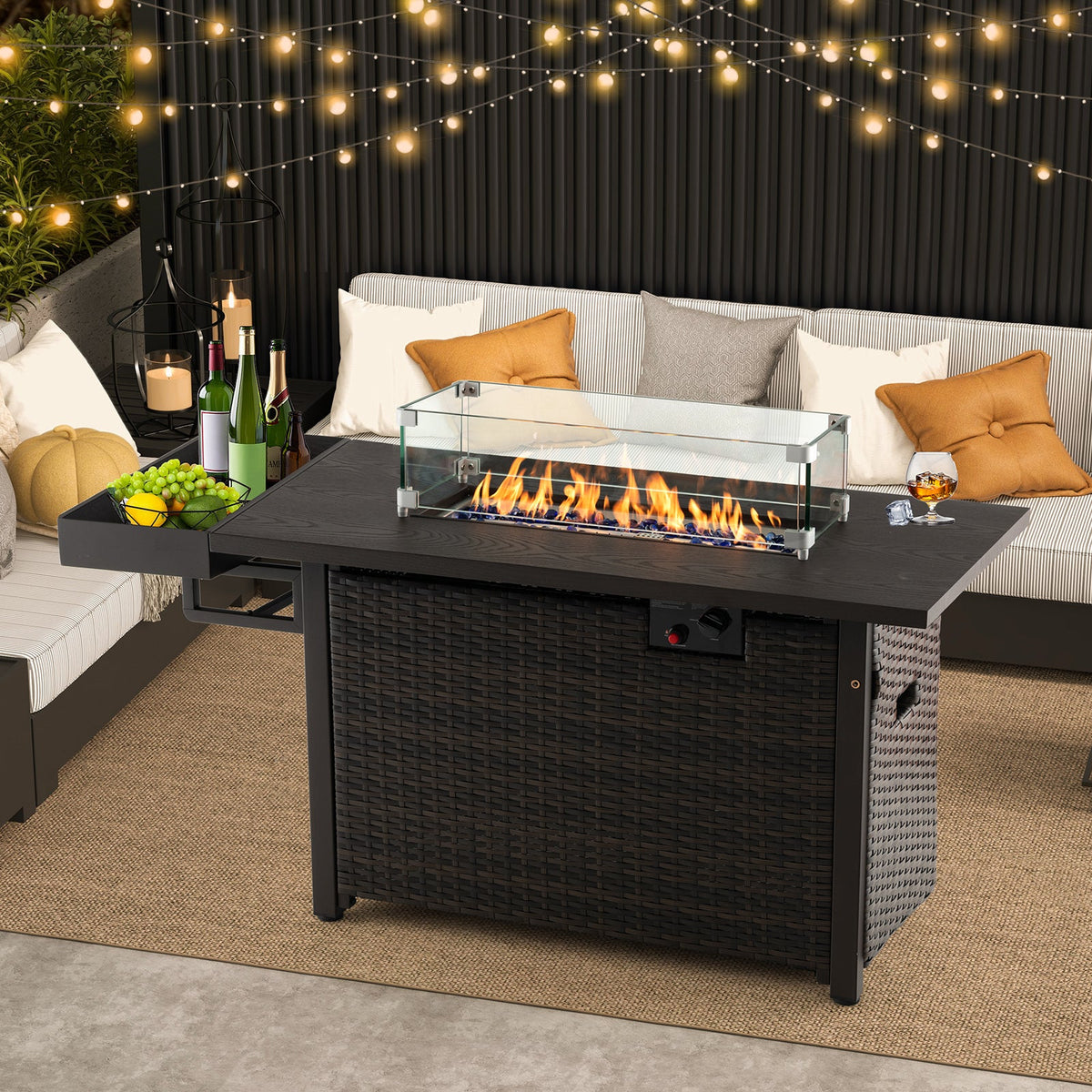 52" Hand‑Woven Wicker Gas Fire Pit Table — Propane, Includes Cover