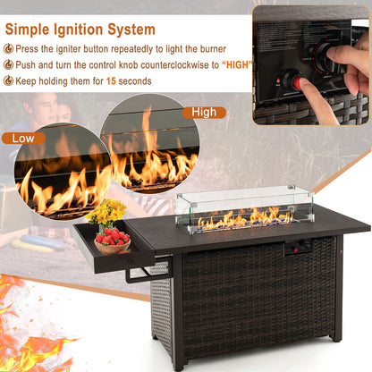52" Hand‑Woven Wicker Gas Fire Pit Table — Propane, Includes Cover