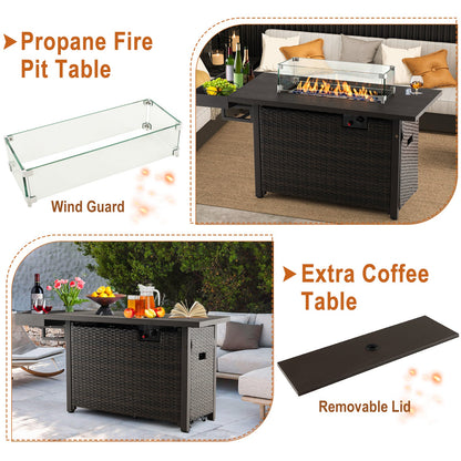 52" Hand‑Woven Wicker Gas Fire Pit Table — Propane, Includes Cover