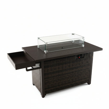 52" Hand‑Woven Wicker Gas Fire Pit Table — Propane, Includes Cover