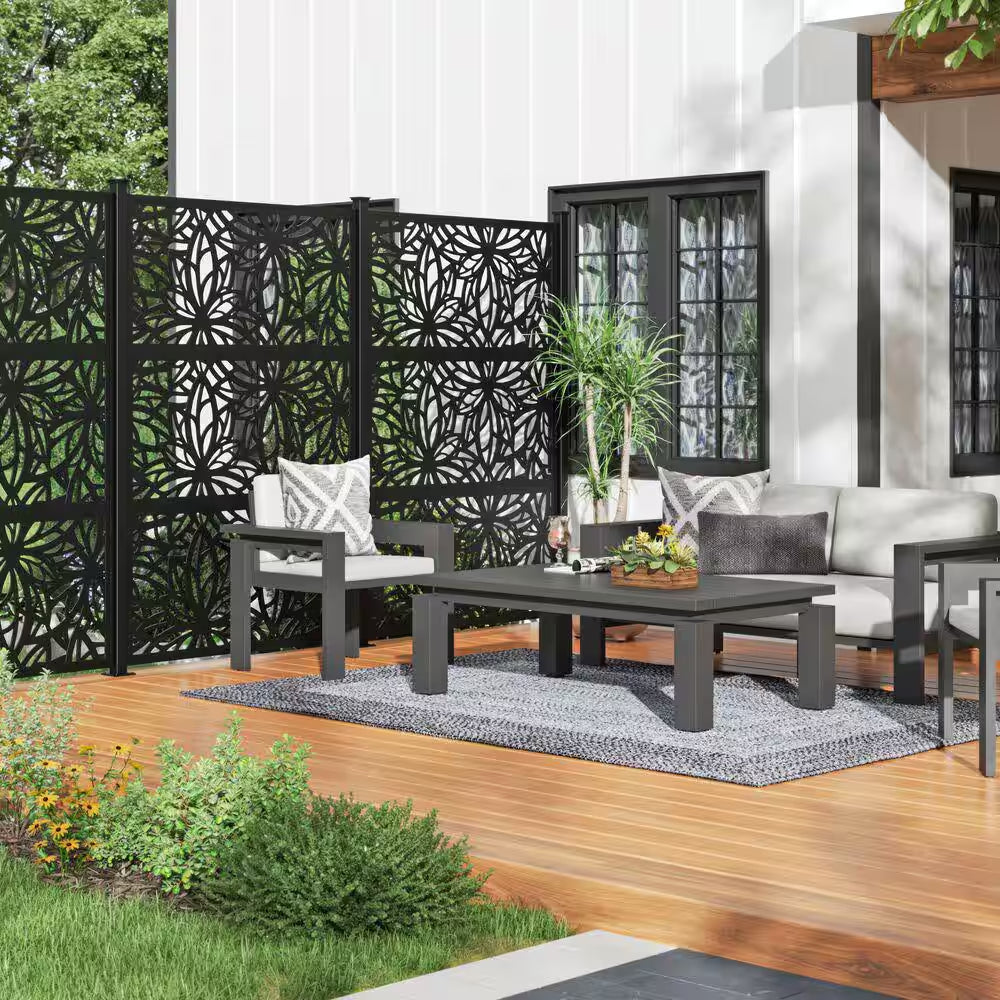2 Ft. X 4 Ft. Black Freesia Polypropylene Decorative Screen Panel