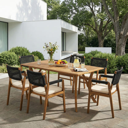5 Piece Outdoor Rustic Patio Acacia Bistro Set With Cushions