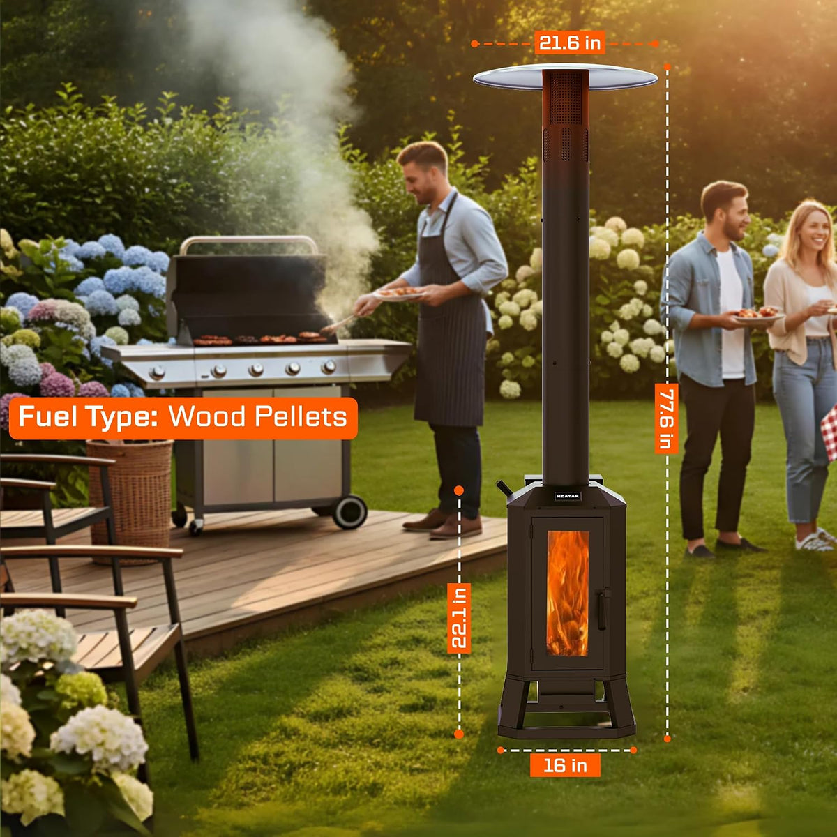 70,000 BTU Wood Pellet Outdoor Patio Heater with Glass Viewing Window