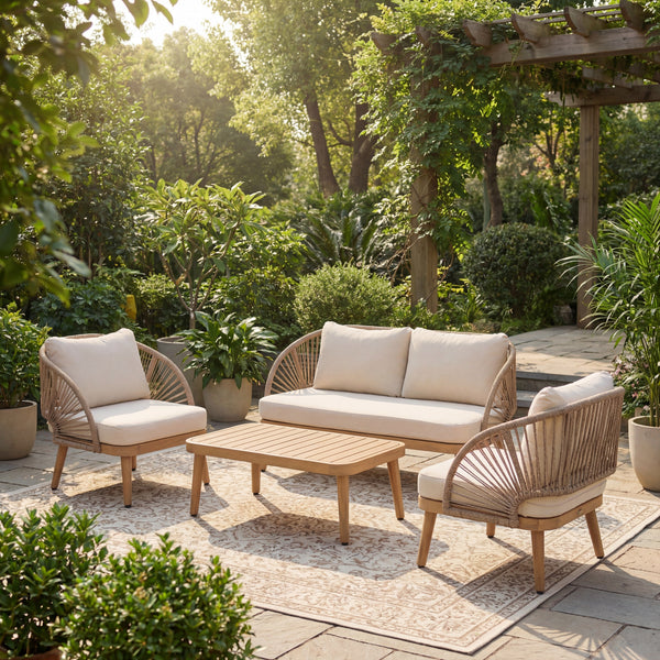 Acacia Wood Patio Seating Set — 4‑Piece