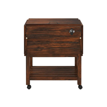 54 Quart Wooden Cooler Cart for Patio Rolling Ice Chest with Shelves-Brown