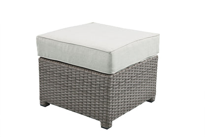 Salena All‑Weather Wicker Patio Sofa & Ottoman with Toss Pillows – Beige / Gray