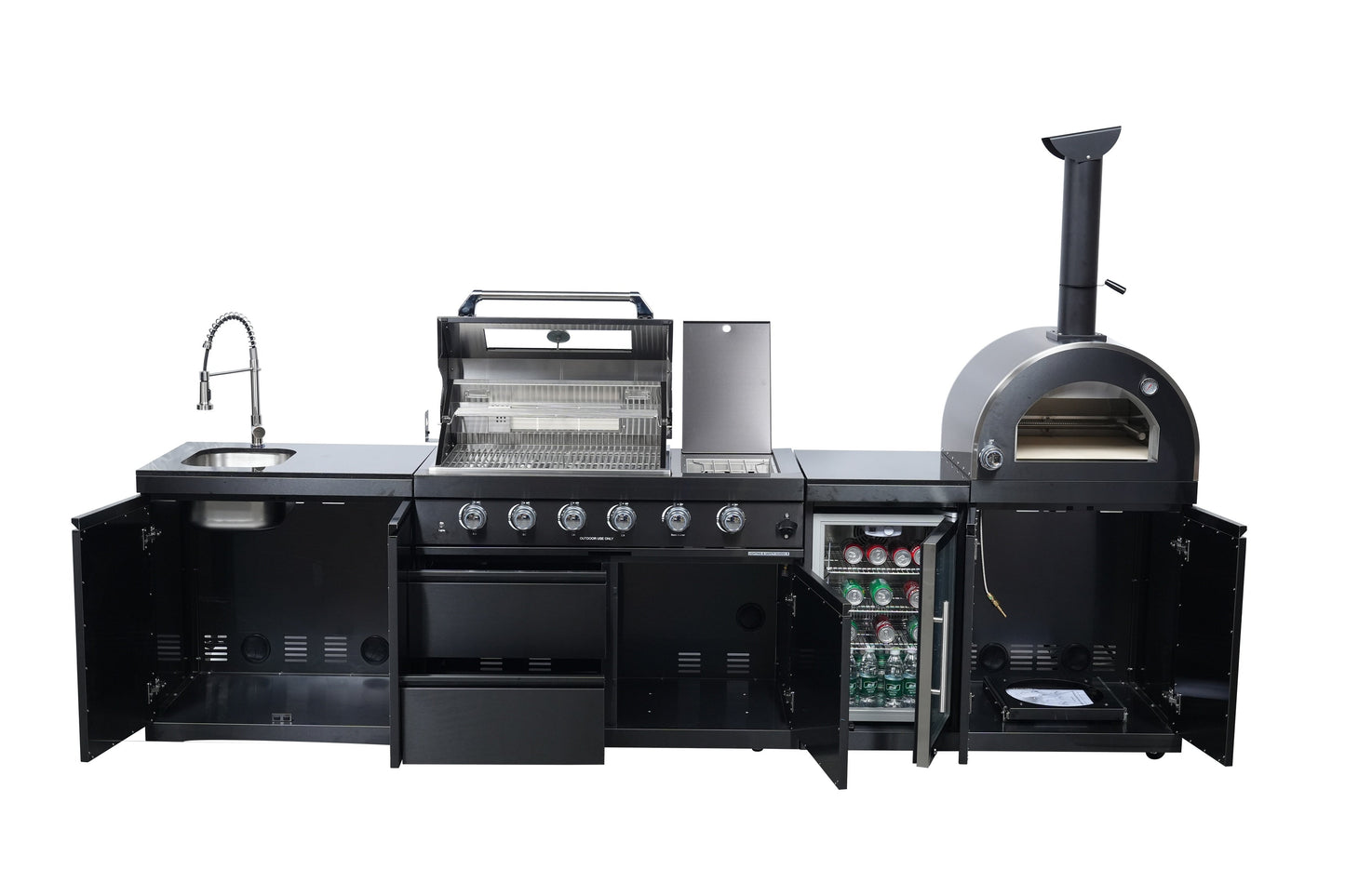Black 125-Inch Double Stainless Steel Gas Outdoor Kitchen Barbecue Grill