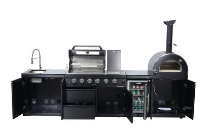 Black 125-Inch Double Stainless Steel Gas Outdoor Kitchen Barbecue Grill