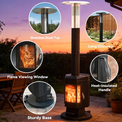 80" Premium Wood Pellet Patio Heater with Glass Window, FP058