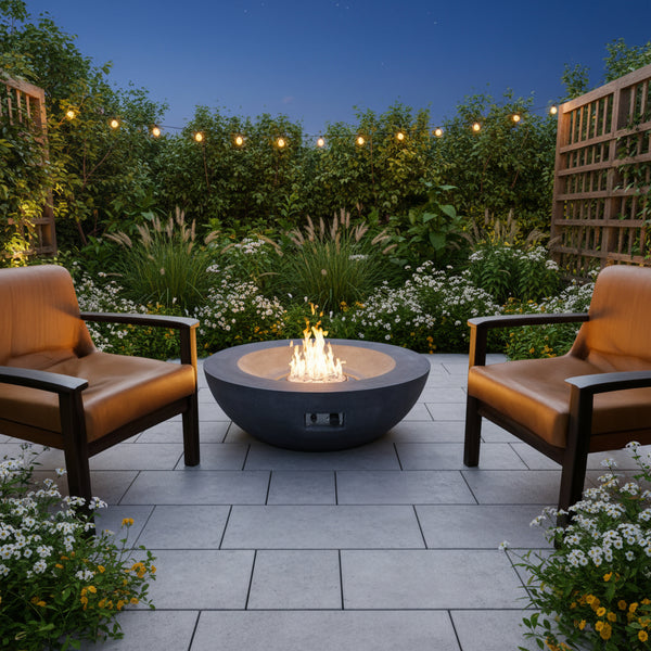 42 Inch Outdoor Concrete Propane gas Fire Pit bowl in Dark Gray color