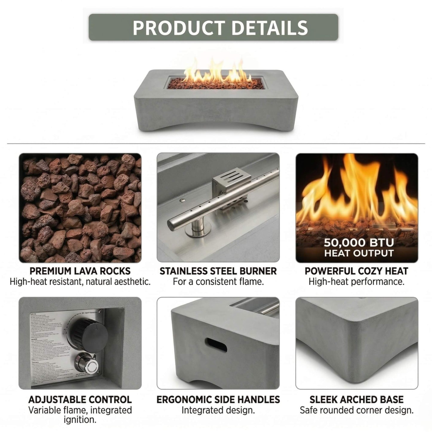 Alora 56-Inch 50K BTU Outdoor Modern Propane Fire Pit Table