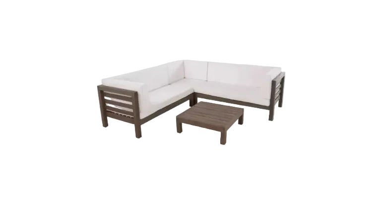 OANA Outdoor Wooden Sectional Set with Cushions, White