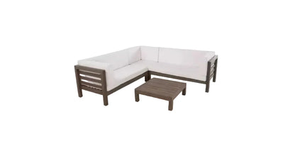 OANA Outdoor Wooden Sectional Set with Cushions, White