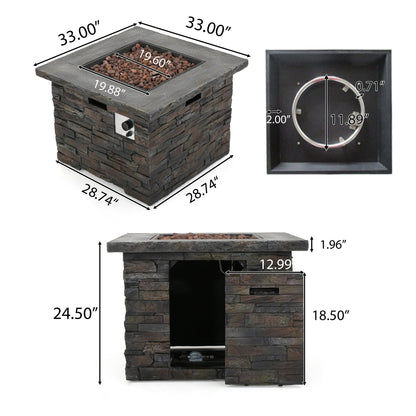33" Square Stone Gray Fire Pit – 40,000 BTU