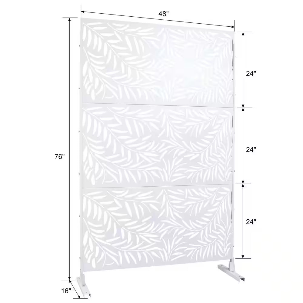 4 Ft. X 6.33 Ft. White Outdoor and Indoor Freestanding Metal Privacy Screen Fence Panels for Lawn Garden (Not Composite)
