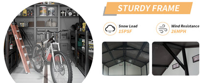 8' × 8' x 14' Outdoor Resin Storage Shed – Aluminum Frame, Windows & Included Floor