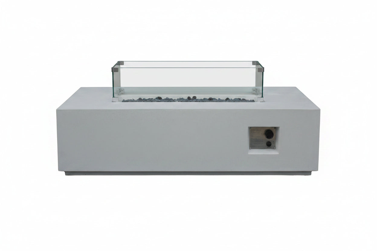 52 Inch Outdoor Concrete Propane gas rectangle Fire Pit table in Antique white color