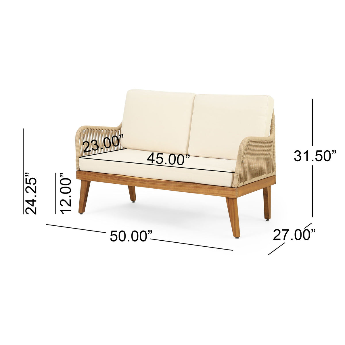 Hueber 4‑Piece Acacia Wood Outdoor Chat Set with Rope Detailing & Water‑Resistant Cushions