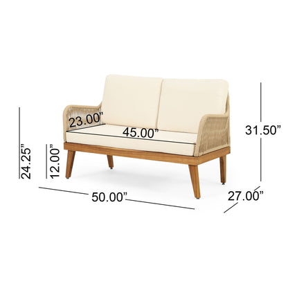 Hueber 4‑Piece Acacia Wood Outdoor Chat Set with Rope Detailing & Water‑Resistant Cushions