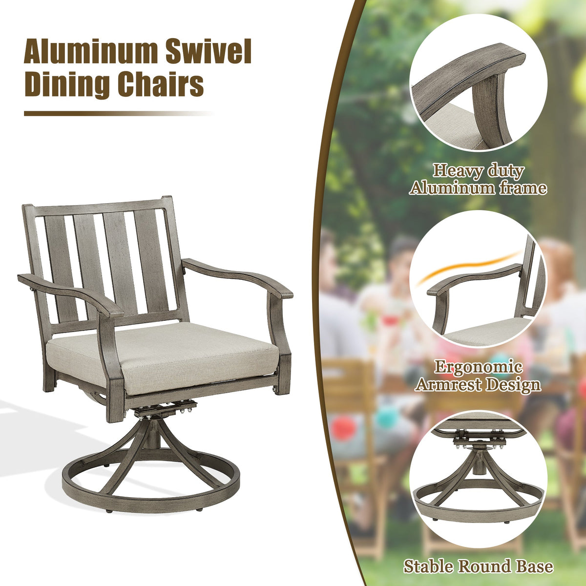 Azur Patio Round 60" Dining Set With Removable Lazy Susan And Sunbrella® Cushions