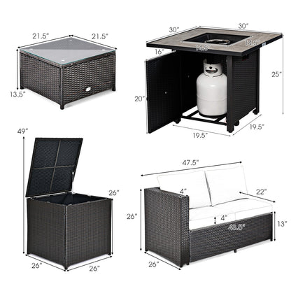 Outdoor Patio Furniture Set with 30" Propane Gas Fire Pit Table — PE Wicker Sofa Collection, 5‑Piece