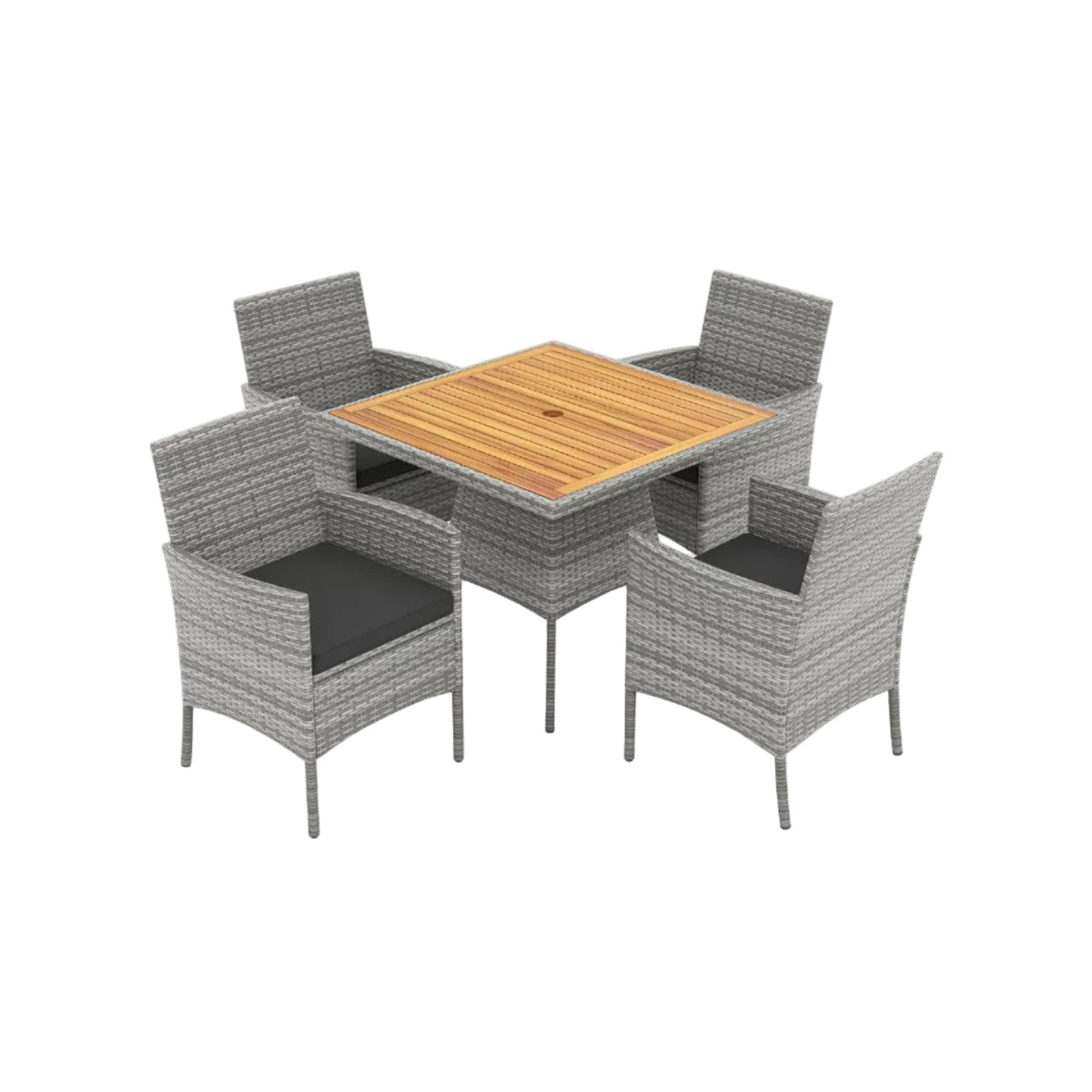 5 Pieces PE Wicker Patio Dining Set Outdoor Acacia Wood Table and Chairs-Black