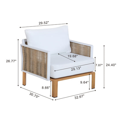 Vine 4‑Piece Outdoor Conversation Set with Convertible Sectionals & Marble‑Design Table – White