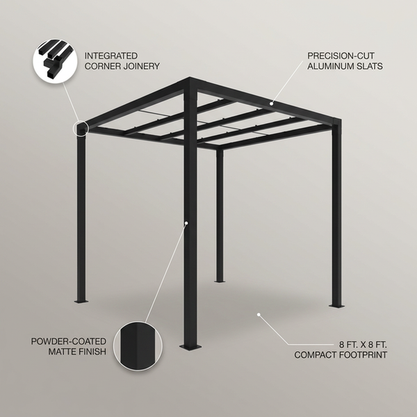 8 Ft. X 8 Ft. Matte Black Aluminum Pergola