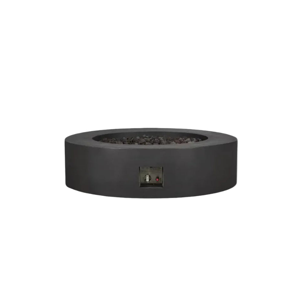 Brookhurst 43 In. W X 13 In. H round Outdoor GFRC Liquid Propane Fire Pit in Carbon with Lava Rocks