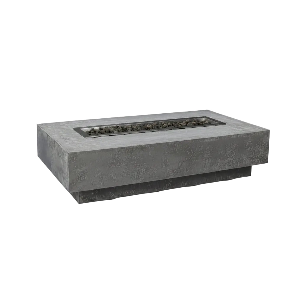 Hampton Fire Table Outdoor Fire Pit 56" X 32" Cast Concrete Firepit Includes Lava Rocks 45,000 Btus Outdoor Fireplace for Patio Furniture Set, Deck, Porch, Outdoor Heater - Liquid Propane