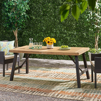 Acacia Wood Outdoor Dining Set with 2 Benches & Slat‑Panel Table – Light Brown